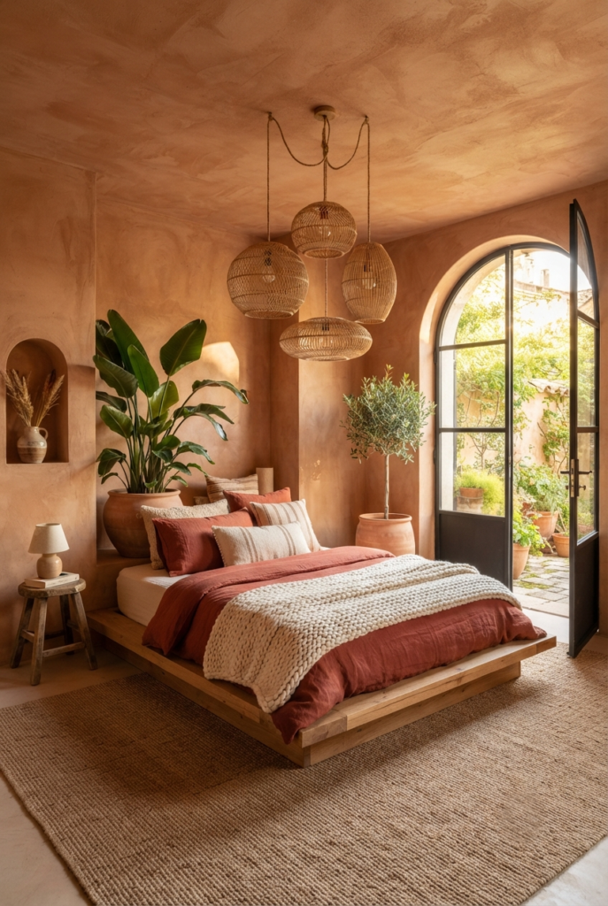 Boho style terracotta bedroom