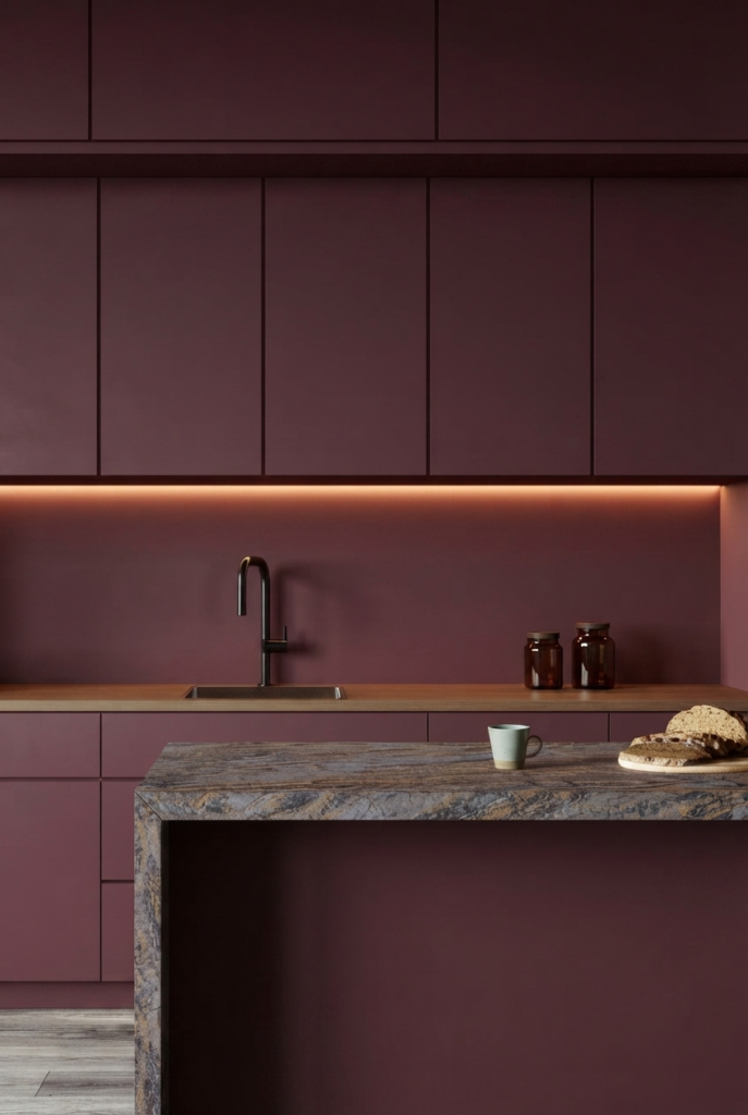 burgundy kitchen cabinets