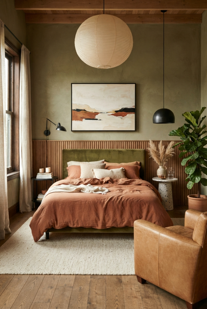olive green bedroom ideas with...