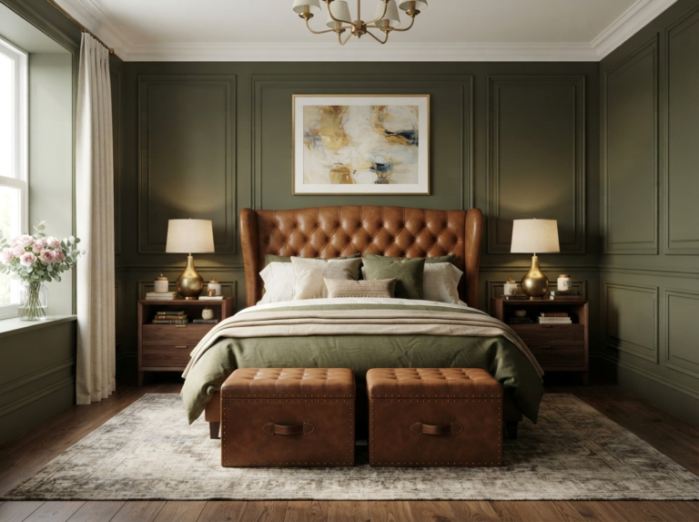 olive green bedroom ideas with...