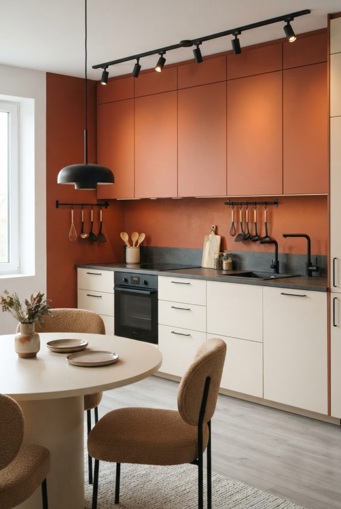 Terracotta kitchen with minimalist black accents