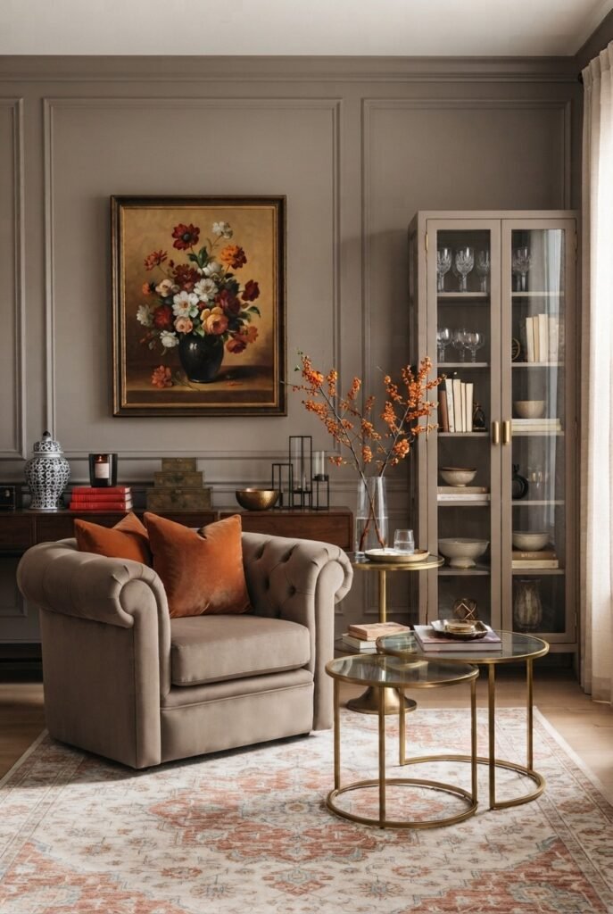 Fall living room with a warm, earthy color palette