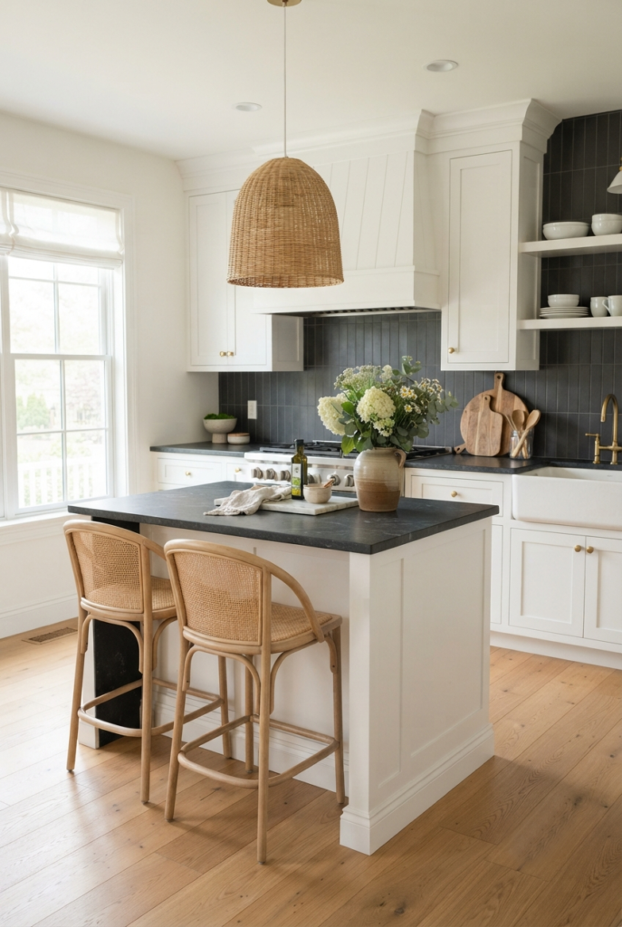 white kitchen black accents