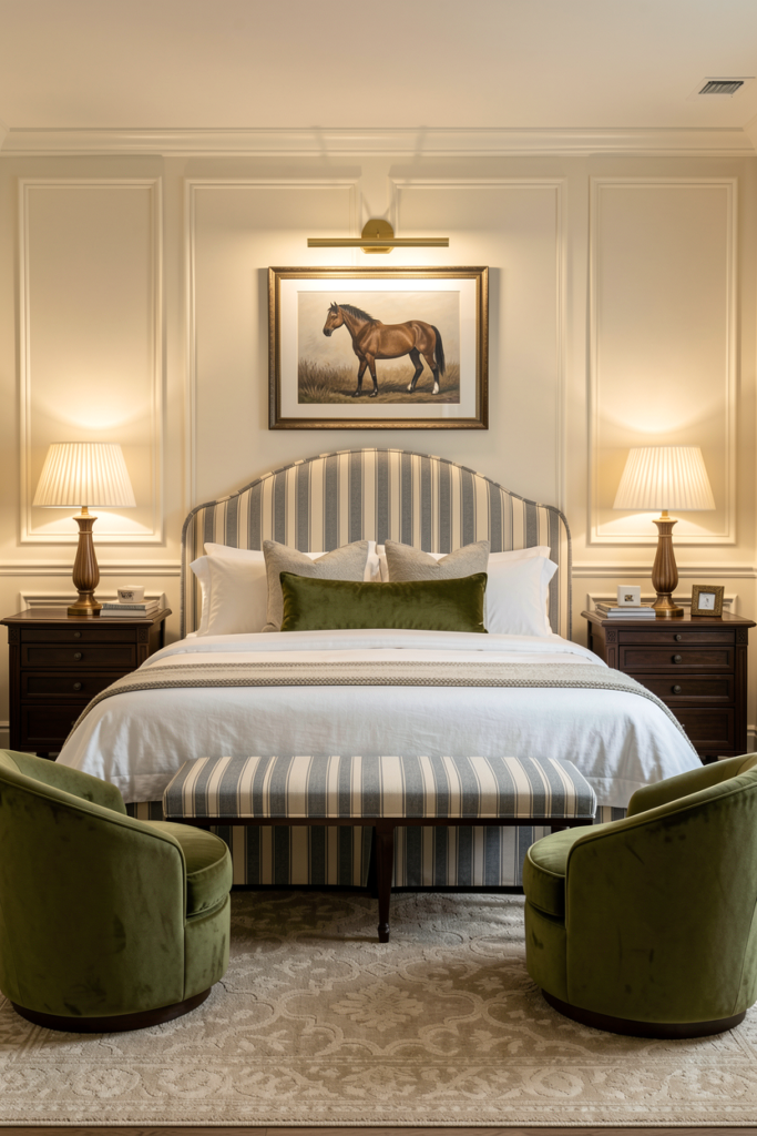 Modern neutral bedroom with streamlined furniture