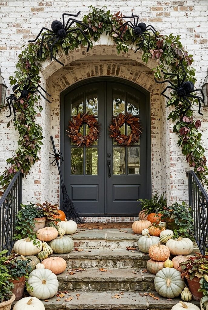 Entryway staircase lined with heirloom pumpkins